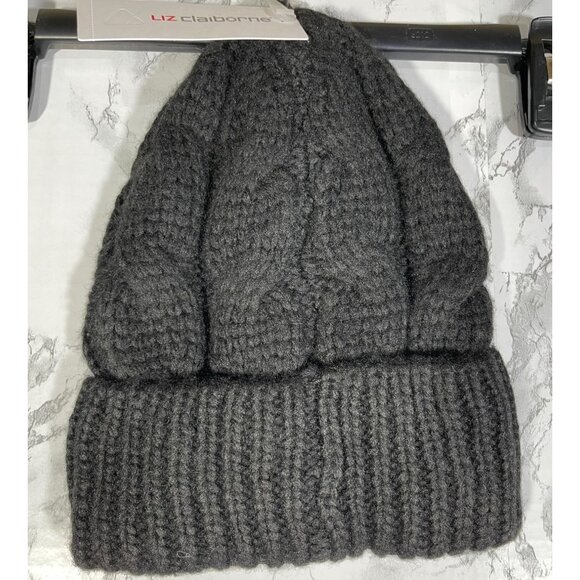Liz Claiborne Accessories - Liz Claiborne Womens  Black Cable Knit Beanie Hat One Size Polyester